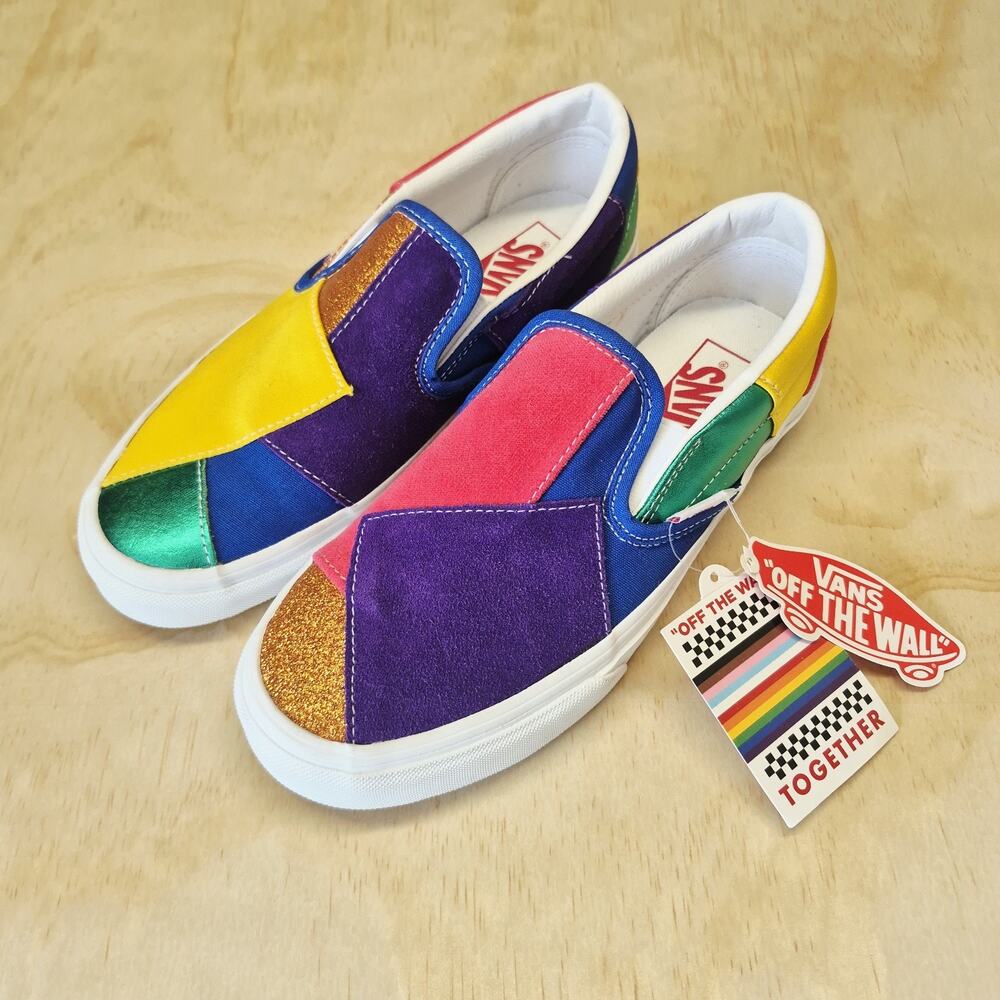 NEW Vans Pride Classic Slip-On Skate Shoes/Sneakers Patchwork Mens 6 Womens 7.5